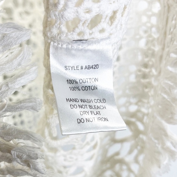 Anthropologie Baraschi Crochet lace Fringe short sleeve ivory cotton Top Sz S - Picture 8 of 8